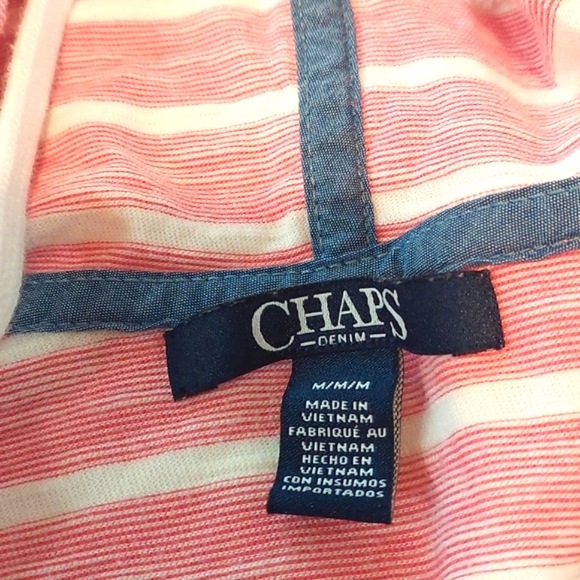 Chaps Denim Red and White Striped Hoodie .100 % Cotton.Size Medium Long Sleeved - Picture 2 of 8